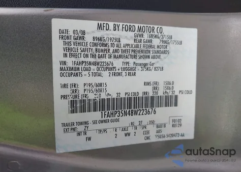 2008 Ford Focus Se/Ses from USA, damaged, VIN 1FAHP35N48W223676